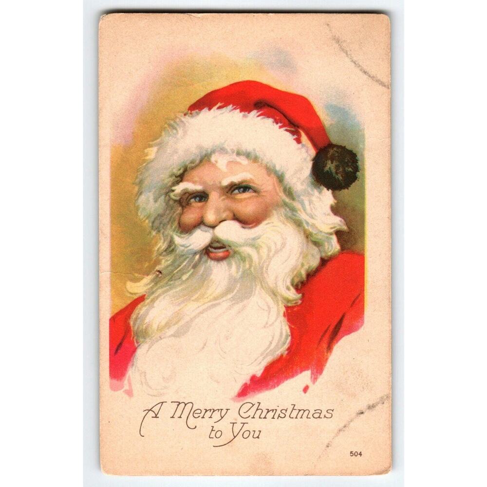 Santa Claus Merry Christmas Postcard 1921 Vintage Greetings Series 504 Antique